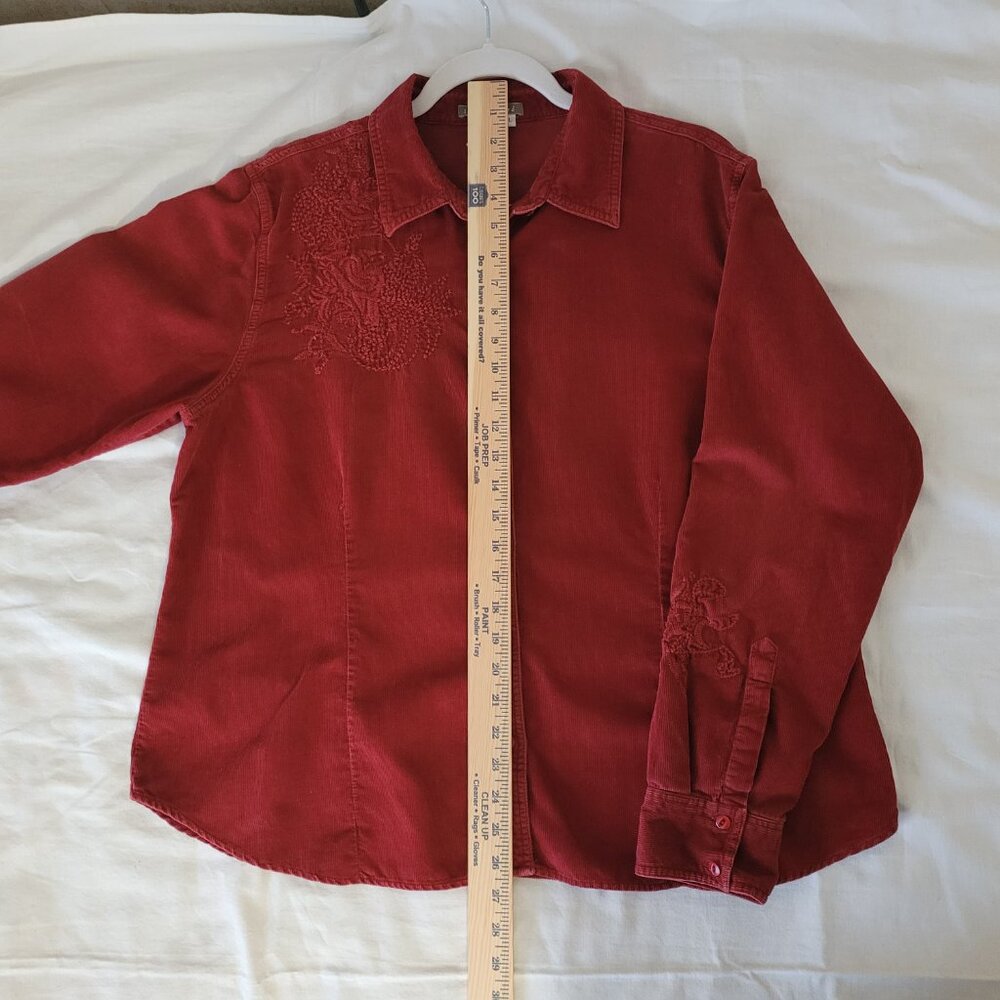 Red Embroidered Corduroy Button Shirt  Isabella Bird  Womens Size XL - Picture 13 of 15